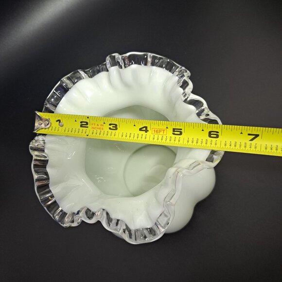 Fenton Milk Glass Melon Vase With Silver Crest Ruffled Edge - Picture 11 of 13